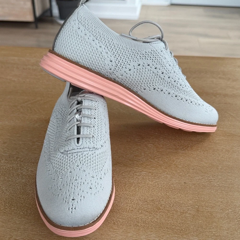 Cole Haan Knit Original Grand Light Grey Oxfords - Picture 2 of 5